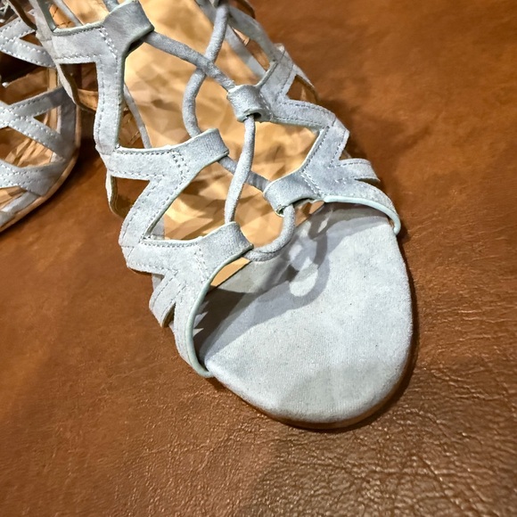 Aldo Strappy Lace up Ankle Light Blue Heels - Picture 7 of 7